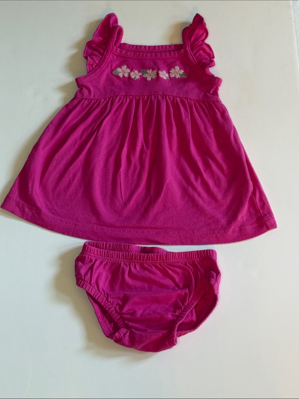 Carter's Hot Pink with Floral Embroidery Sun Dress with Matching Bloomers